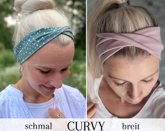 CURVY Haarband schmal oder breit in 100 Farben, Uni Stirnband, Turban- Haarband,unisex für Damen, Männer und Kinder