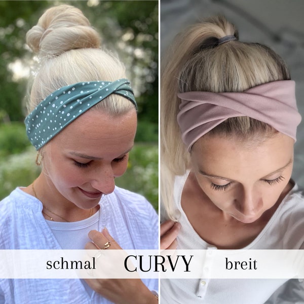 CURVY hairband narrow or wide in 100 colors, plain headband, turban hairband, unisex for women, men and children