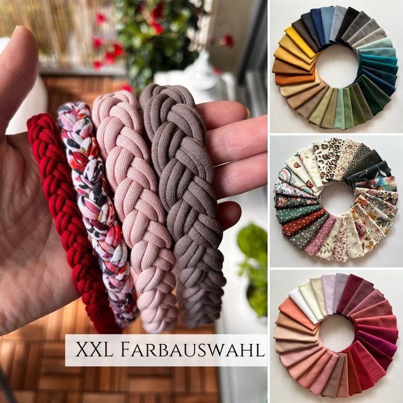 Braided hair band in over 100 colors, in 4 widths, fitness, leisure, workout headband, elastic summer hair band, hair wreath image 1