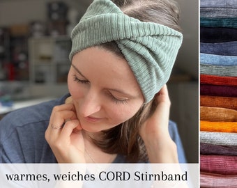 warmes Strech-CORD Winter Haarband, CURVY Style, Uni Stirnband, super weiches Turban- Haarband, erhältlich in 24 Farben