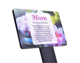 Mom Birthday Memorial - 'Mom On Your Birthday' Remembrance Memorial Plaque with Stake - outdoor decorative, grave marker