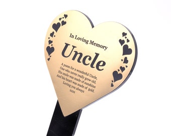 Uncle Memorial Heart, shaped plaque mounted onto a stake