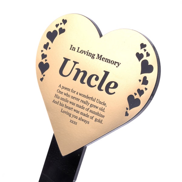 Uncle Memorial Heart, gevormde plaquette gemonteerd op een staak