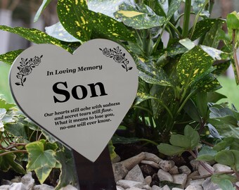 Son Engraved Heart Memorial Plaque Stake