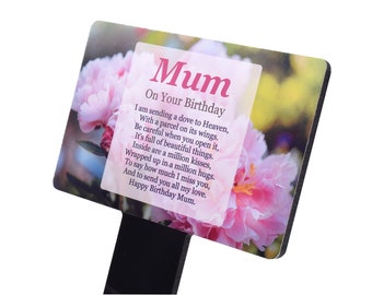 Mum Birthday Memorial - 'Mum On Your Birthday' Remembrance Memorial Plaque with Stake - outdoor decorative, grave marker