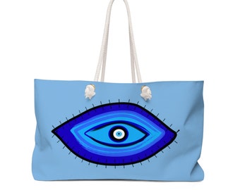 Blue Evil Eye Oversized Weekender Bag: Beach Tote, Good Luck Charm