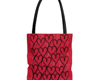 HEARTS RED TOTE Bag Love Tote Bag Heart love bag Gift for Her Gift for mom Valentines Day Gift  Travel tote bag  Tote Shopping Bag