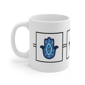 HAND OF HAMSA Mug Gift for Her Gift for Mom Housewarming Gift Birthday Gift Ceramic Coffee Mug Gift for a Friend