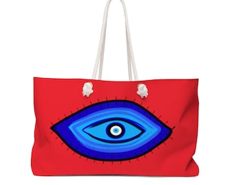 RED EVIL EYE Weekender Bag Summer Bag  Beach Bag Pool Bag Fun Bag Gifts for Her Birthday Gift