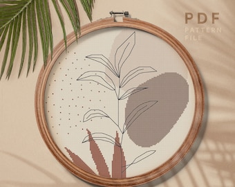 Botanical cross stitch pattern, Modern art embroidery chart, home decor, instant download PDF