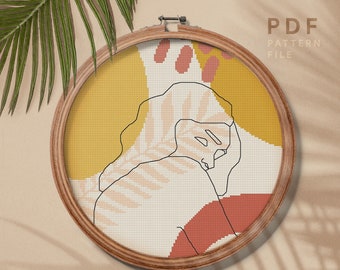 Modern cross stitch pattern, Woman shape counted cross stitch, Female theme, easy embroidery pattern, Boho home decor, instant download PDF
