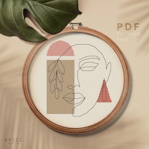 Face modern art cross stitch pattern, Woman shape counted cross stitch, home decor, instant download PDF chart