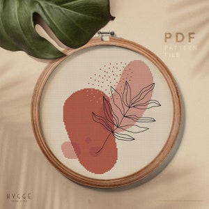 Hygge cross stitch pattern, Modern art embroidery chart, botanical theme home decor, instant download PDF