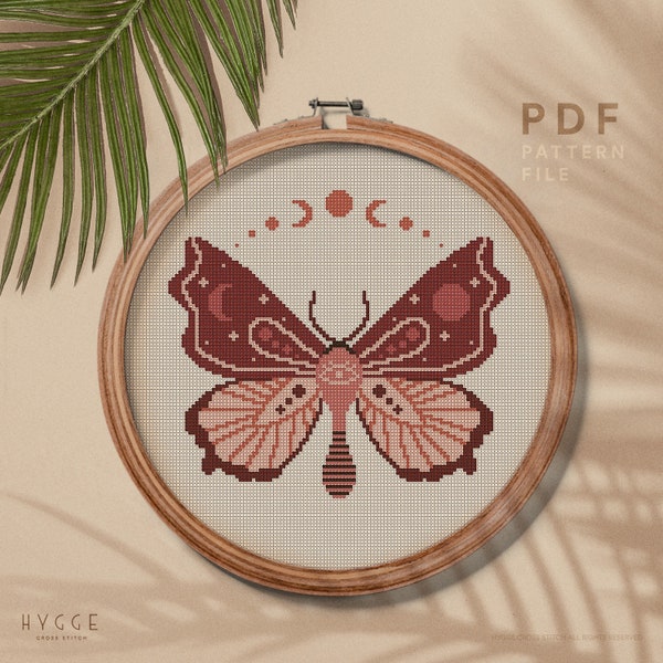 Butterfly cross stitch pattern, Oriental style counted cross stitch, modern embroidery, wall home decor, instant download PDF