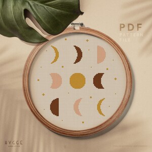 Moon phase cross stitch pattern, Celestial counted cross stitch design, Astrology embroidery, instant download PDF chart