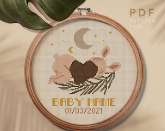 Motif de point de croix bébé, point de croix compté personnalisé personnalisé, décor à la maison de broderie Boho, tableau PDF de téléchargement instantané