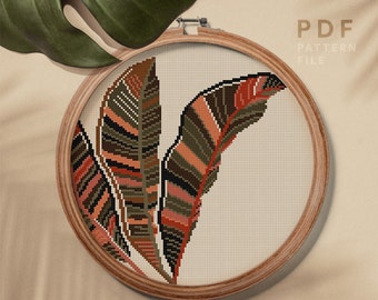 Boho style cross stitch pattern, Plants theme counted cross stitch, embroidery art design, instant download PDF chart