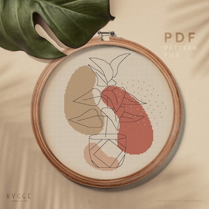 Home plant cross stitch pattern, easy counted cross stitch design, embroidery art, home decor, instant download PDF chart