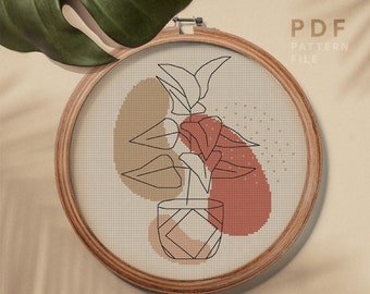 Home plant cross stitch pattern, easy counted cross stitch design, embroidery art, home decor, instant download PDF chart