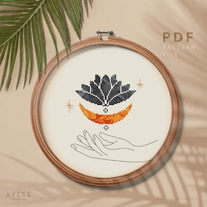 Boho cross stitch pattern, Burnt orange, Modern cross stitch, hoop art, instant download PDF chart