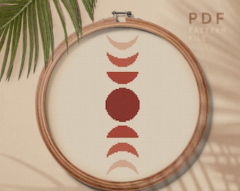 Easy cross stitch pattern, Boho style counted cross stitch, Celestial theme home decor, instant download PDF chart