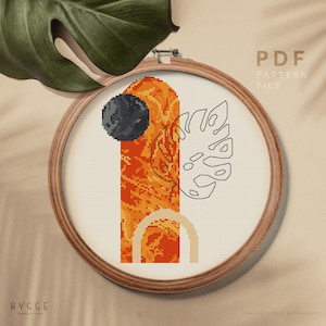 Abstract cross stitch pattern, Mid-century modern art embroidery pattern, home decor, instant download PDF