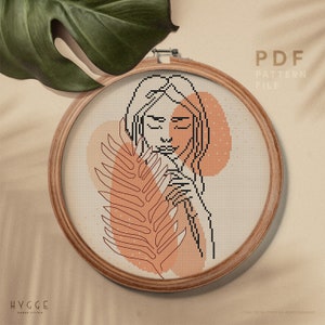 Woman silhouette cross stitch pattern, Modern embroidery pattern, home decor, instant download PDF chart, hoop art