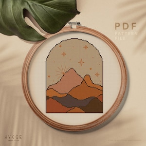 Mountain cross stitch pattern, Modern boho style embroiderydesign, PDF cross stitch pattern, instant download