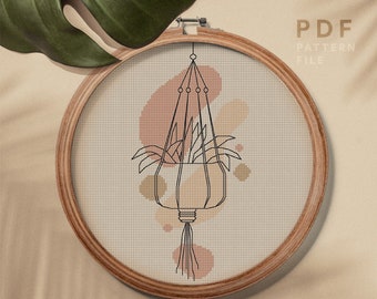 Homely plants cross stitch pattern, Modern embroidery chart, creative home craft activity, instant download PDF