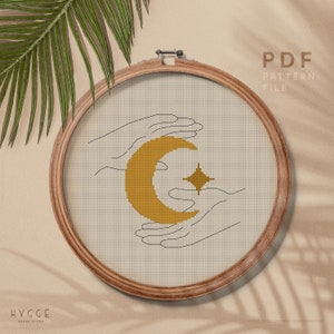 Moon cross stitch pattern, Astrology Celestial theme embroidery, instant download PDF chart, wall home decor