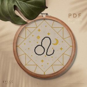 Patrón de punto de cruz de astrología, signo del zodíaco Leo, diseño de punto de cruz de conteo fácil, decoración del hogar, tabla PDF de descarga instantánea