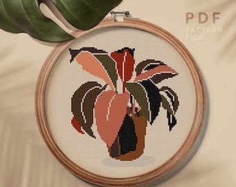 Homely plants cross stitch, modern counted cross stitch pattern, boho theme, embroidery art, home decor, instant download PDF chart