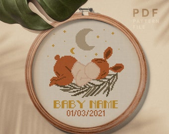 Point de croix personnalisé, motif point de croix bébé, broderie de faire-part de naissance, décoration bohème, téléchargement instantané PDF