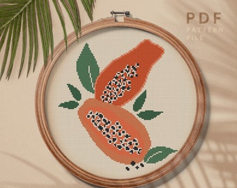 Papaya Fruits cross stitch pattern, Modern embroidery design, instant download PDF chart