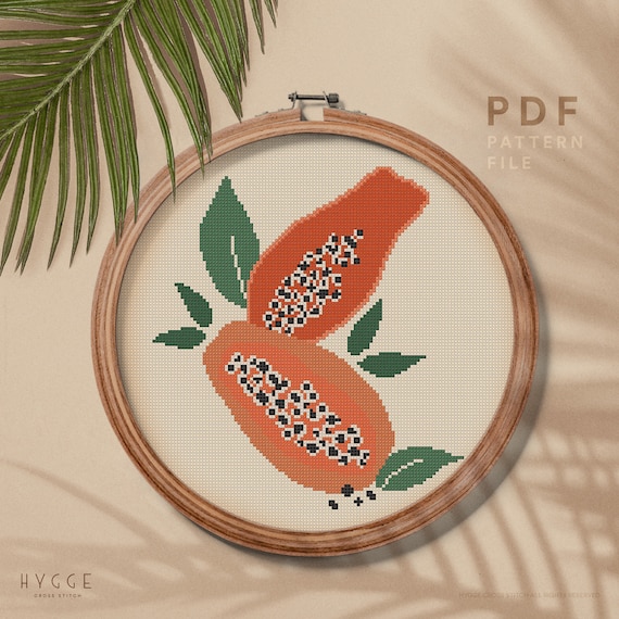 Papaya Fruits cross stitch pattern, Modern embroidery design, instant download PDF chart
