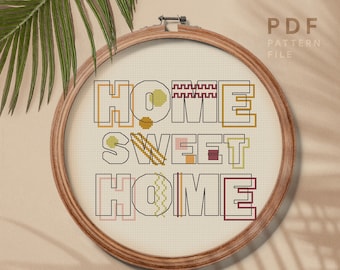 Home Sweet Home cross stitch pattern, Modern typography style, easy counted cross stitch, embroidery art design, instant download PDF chart