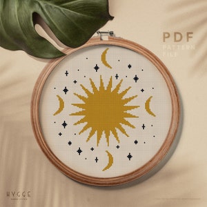 Celestial cross stitch pattern, Astrology embroidery, instant download PDF chart, wall home decor
