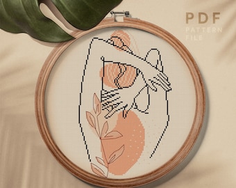 Woman shape cross stitch, Modern counted cross stitch pattern, easy embroidery chart, home decor, instant download PDF