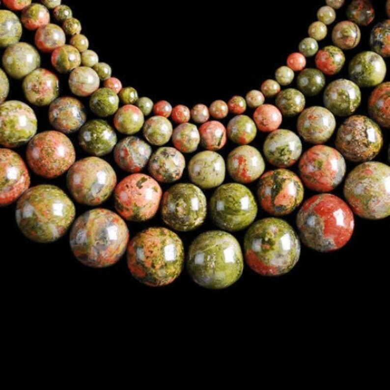 Unakite fil perle perc\u00e9e de 4mm gemme chakra coeur lithoth\u00e9rapie