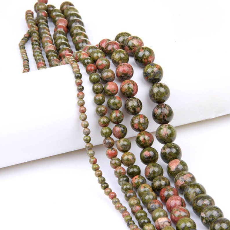 Unakite fil perle perc\u00e9e de 4mm gemme chakra coeur lithoth\u00e9rapie