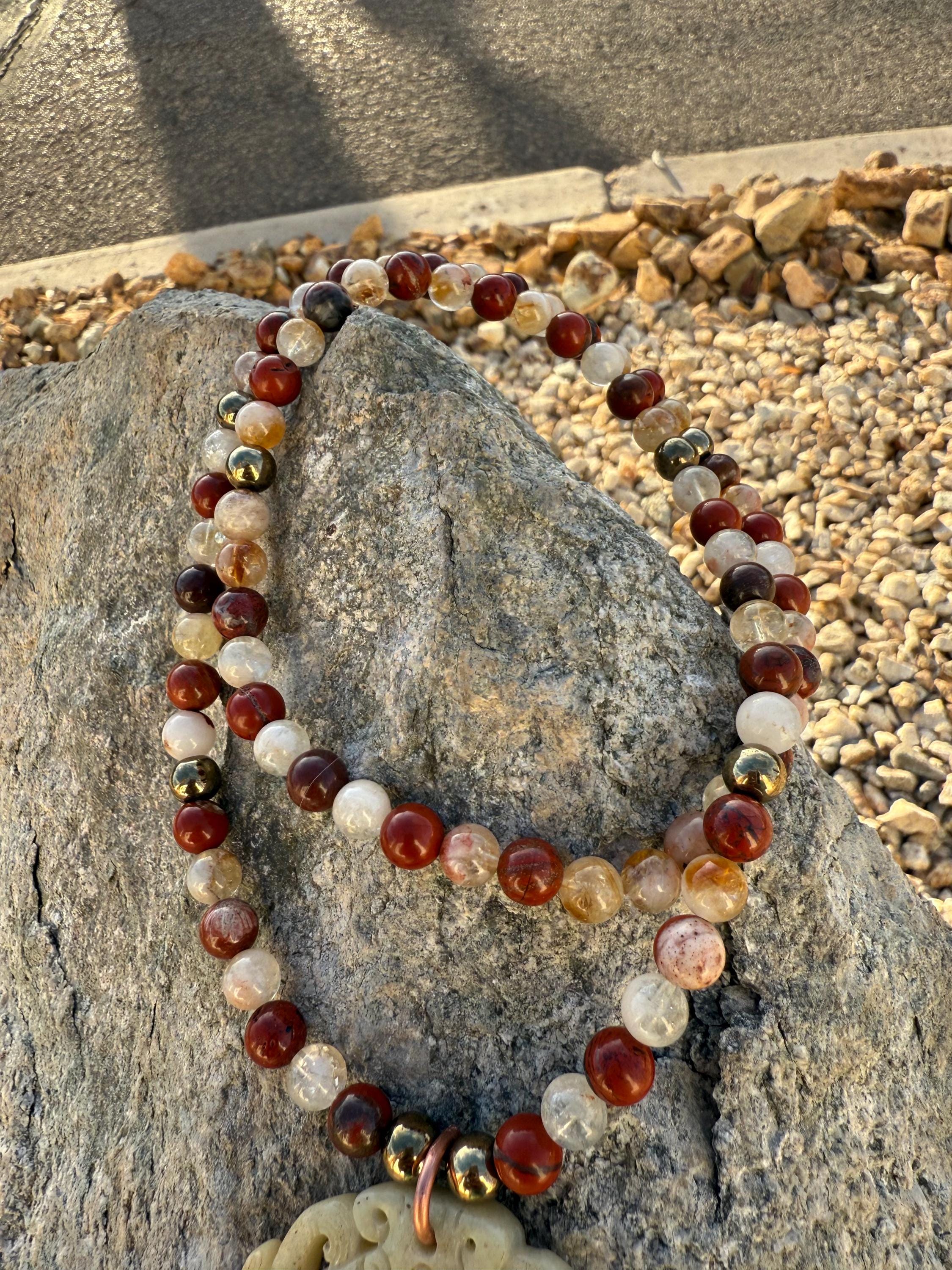Collier Long En Hématite Et Jaspe Rouge - 70 Cm, Occasion