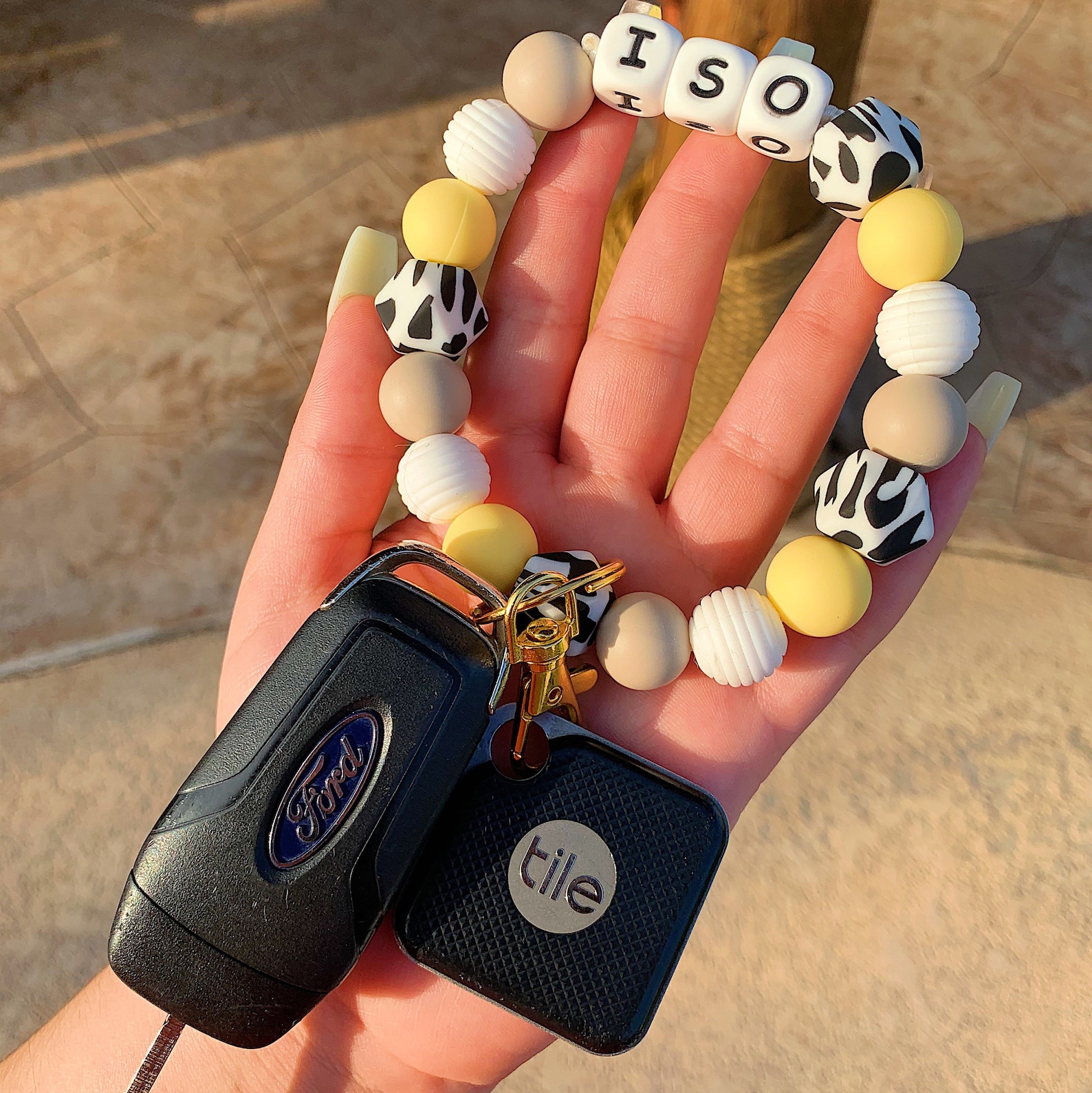 Personalized Beaded Keyring Wristlet Keychain Silicone Etsy
