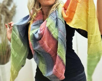 How to Knit Colorful Triangle Scarf - Knitting Pattern | Beginner-Friendly | PDF Download | GERMAN, ENGLISH