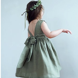 Sage Green Flower Girl Dress with Sash,Junior Bridesmaid Dress,Boho Flower Girl Dress,Gifts for Girls