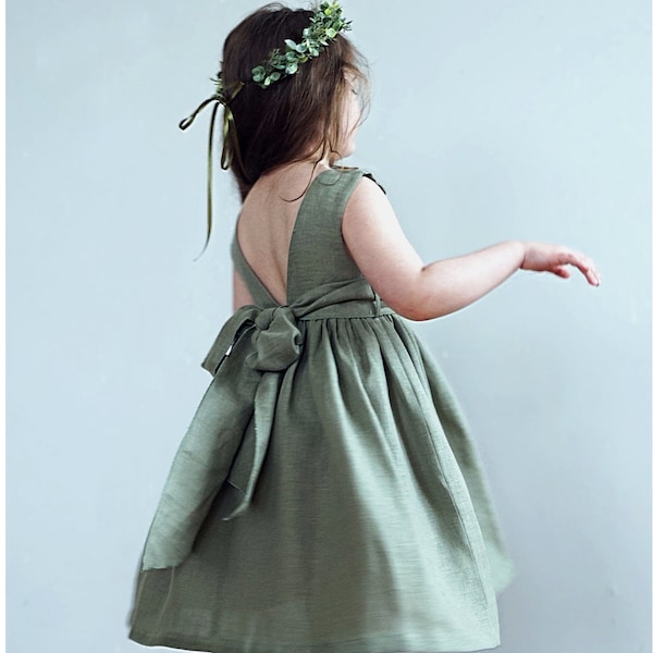 Sage Green Flower Girl Dress,Junior Bridesmaid Dress,Boho Flower Girl Dress,Gifts for Girls