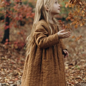 Linen Toddler Coat With Pockets, Boho Linen Girl Coat, Vintage Girl Coat image 10