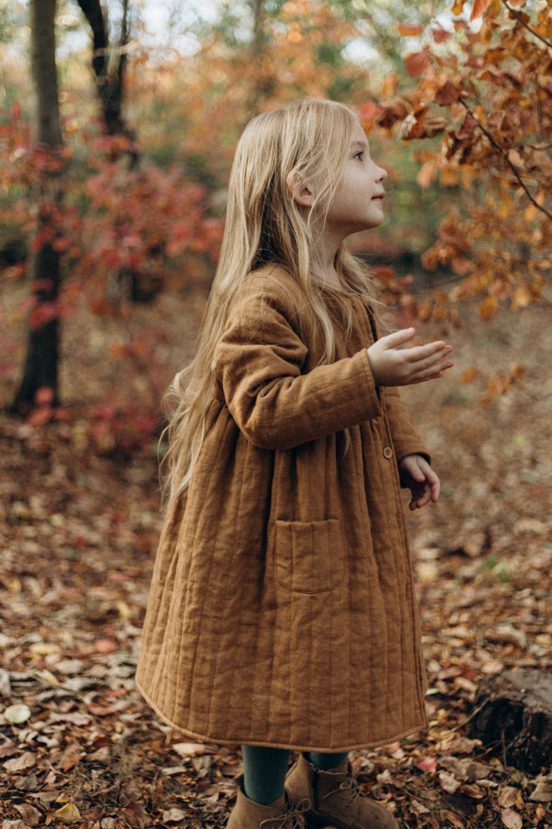 Linen Toddler Coat With Pockets, Boho Linen Girl Coat, Vintage Girl Coat image 10