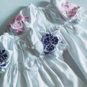 White Flower Girl Dress, Boho Flower Girl Dress, Embroidered Linen Toddler Dress with Sleeve