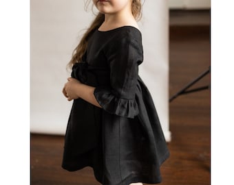 Black Flower Girl Dress V-Back,Elegant Bridal Flower Girl Dress,Gifts for Girls