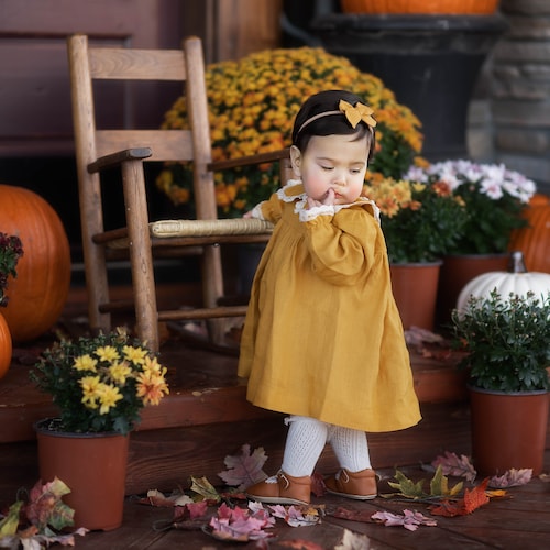 Mustard Baby Dress With Long Sleeve Christmas Baby Dress Etsy